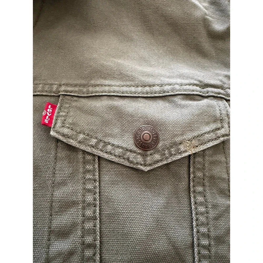 Levi Strauss Men’s Green Trucker Jacket L Chore Work Sherpa Lined Coat Denim
